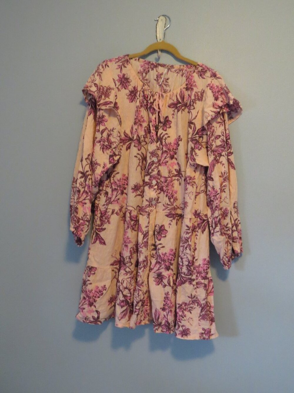Free People Sunbaked Swing Dress Pink Purple Floral No Lining Boho Sz L